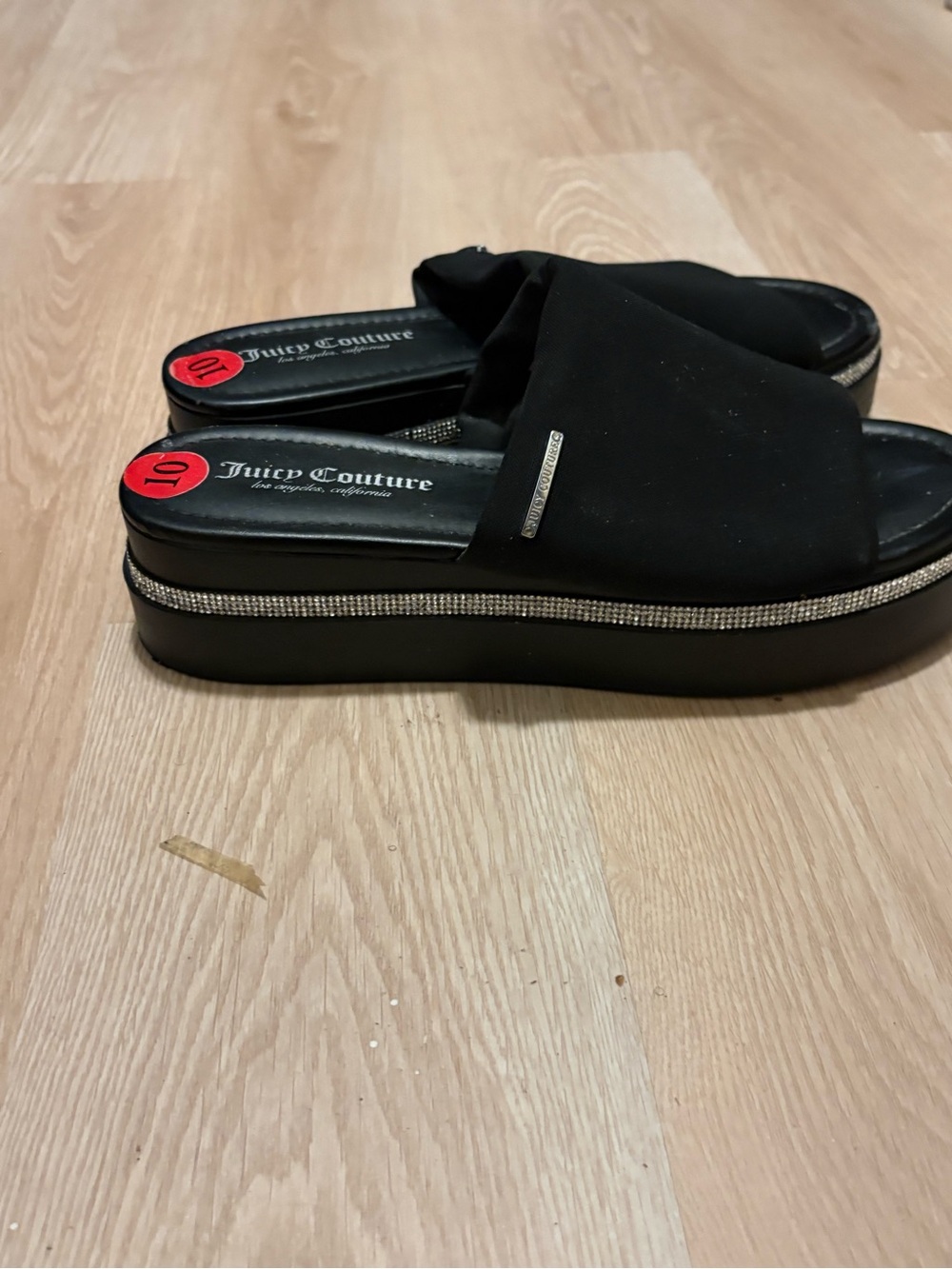 Juicy Couture Black Platform Slide Mules with Silver Trim - Picture 2 of 2
